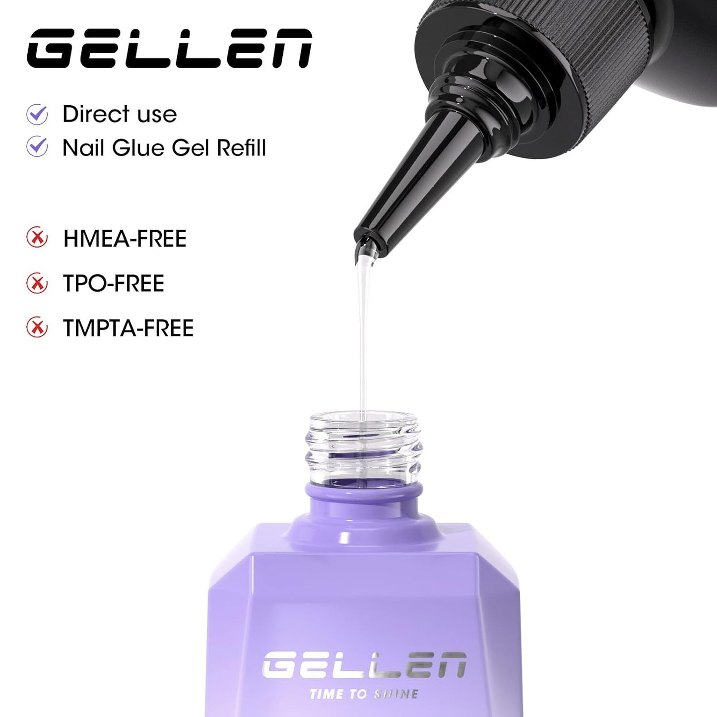 GELLEN 4 in 1 Gel Nail Glue Refill - 100ml Strong Adhesive for Acrylic Nail Tips | HEMA TPO TMPTA 3-Free, UV Light Cured