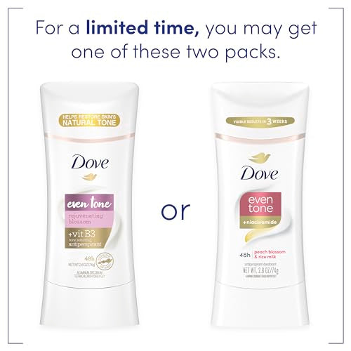Dove Even Tone Antiperspirant Deodorant Stick, Peach Blossom & Rice Milk, 3PK