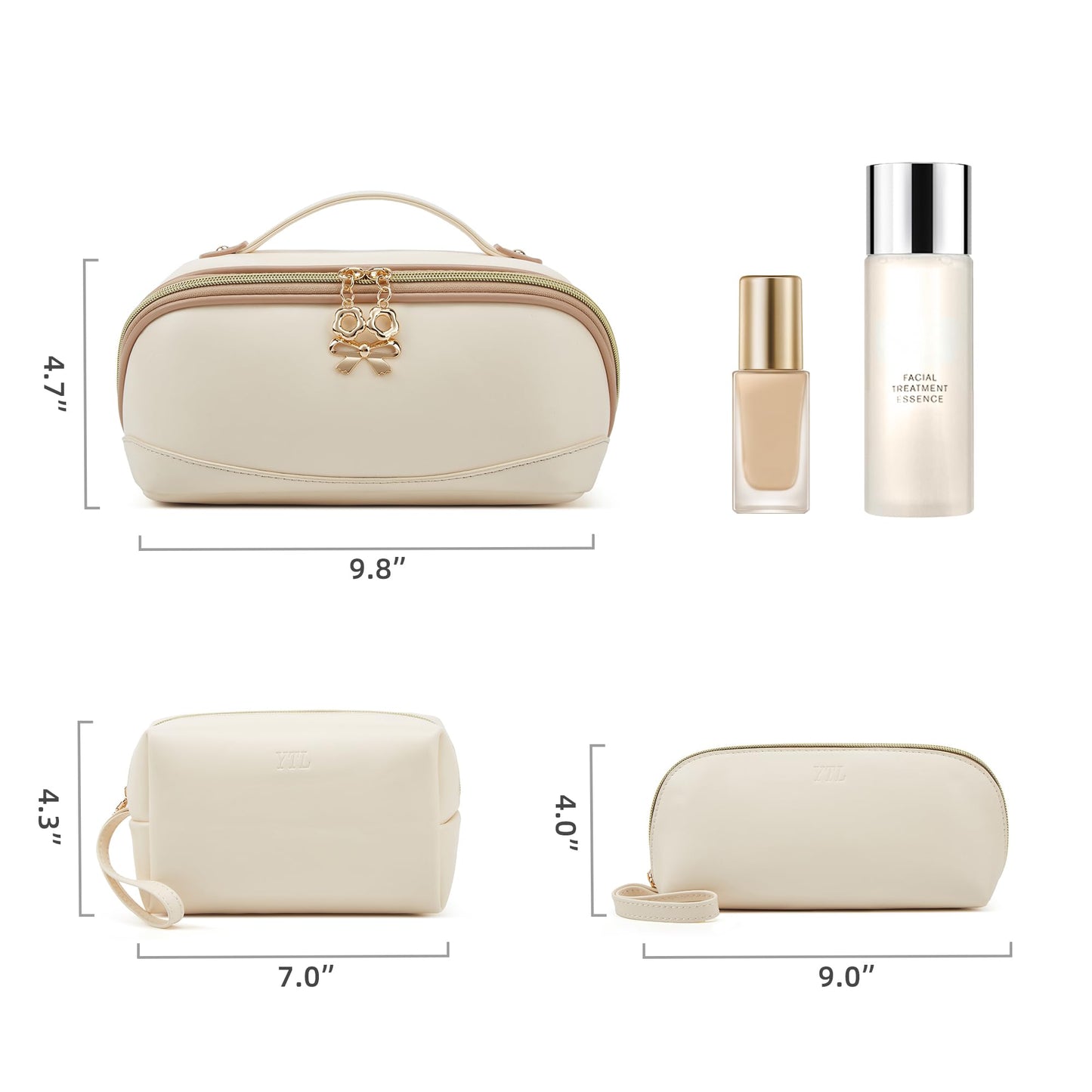 YTL Travel Makeup Bag, Large Capacity Cosmetic Bag for Women, Waterproof PU Leather, Flat Open Portable Toiletry Bag for Skincare, Brushes & Travel Essentials