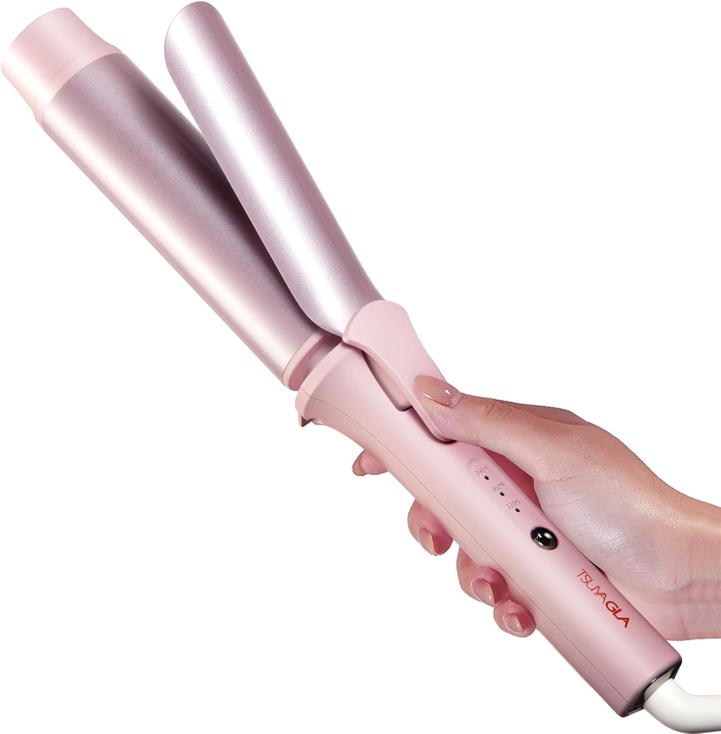 Large Hair Curling Wand - 1.6 Inch Ionic Ceramic Curling Iron with Auto Shut-Off & 3 Temp Settings | Pink
