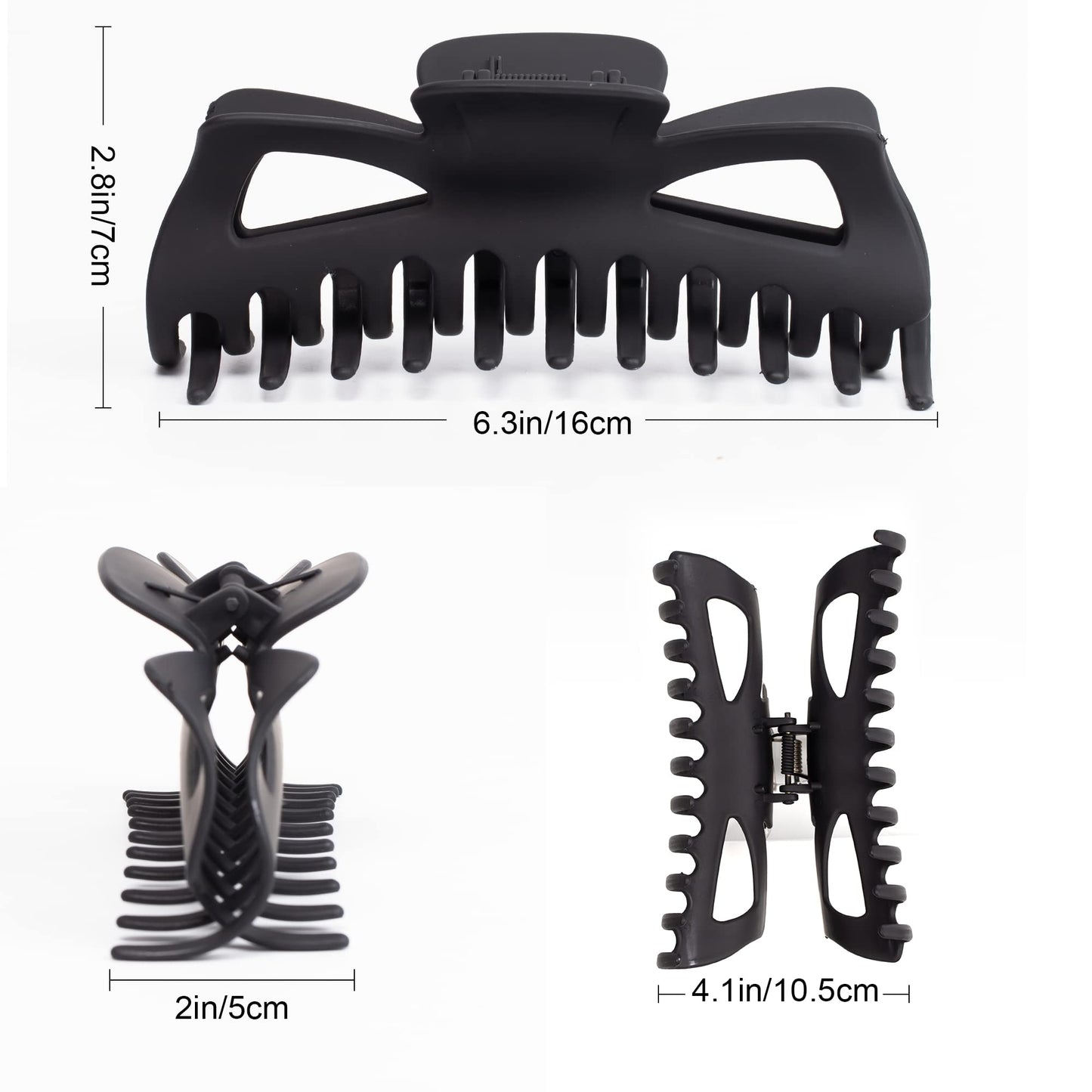 Antmoilios Extra Large Claw Clips for Thick Hair, 6.4 Inch Strong Hold Matte Jumbo Accessories for Women Long Curly Hair Cute Nonslip Big Jaw Clip French Giant Hair Clip 4 Pack (Black, Brown leopard)