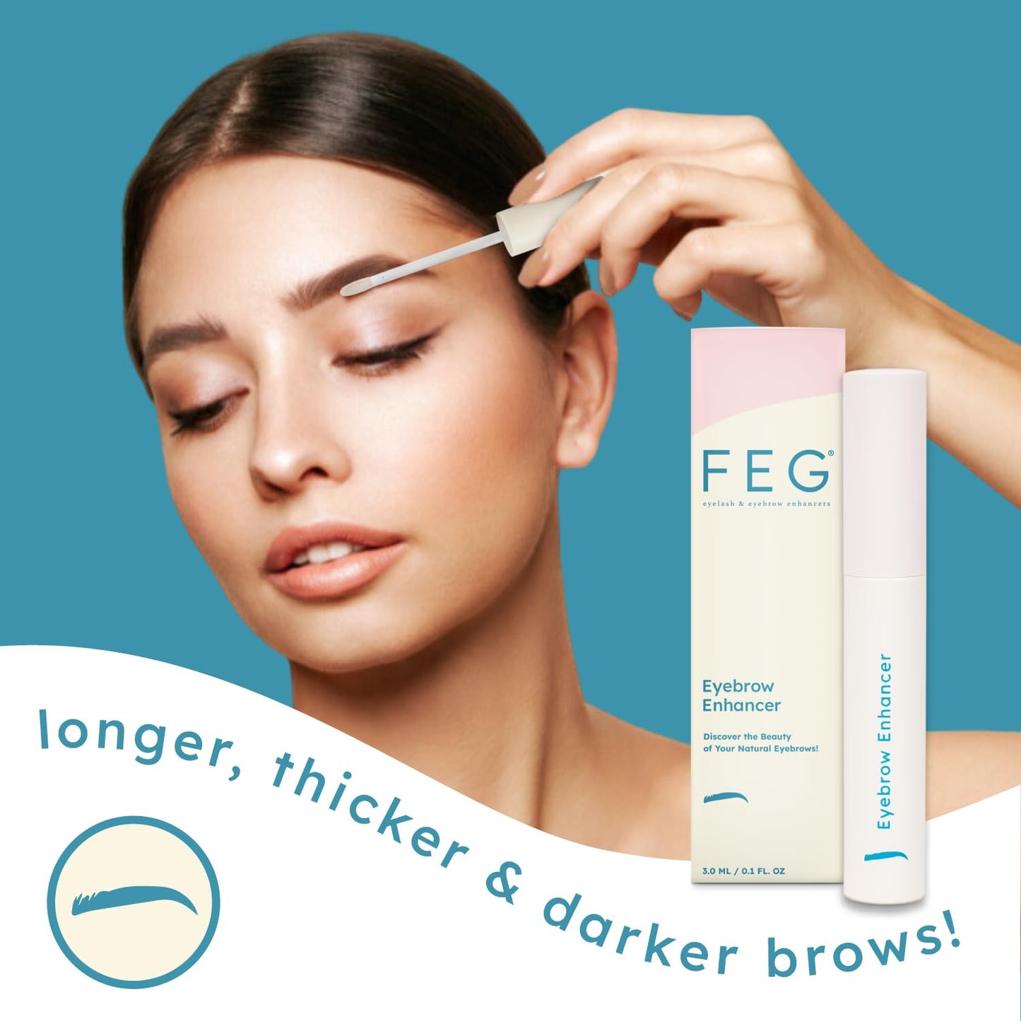 FEG Eyebrow Enhancer Growth Serum for Thicker Brows | Natural Brow Enhancing Serum for Growing and Thickening Eyebrows | Stimulates Natural Growth | 2-Pack of 3ml Tubes