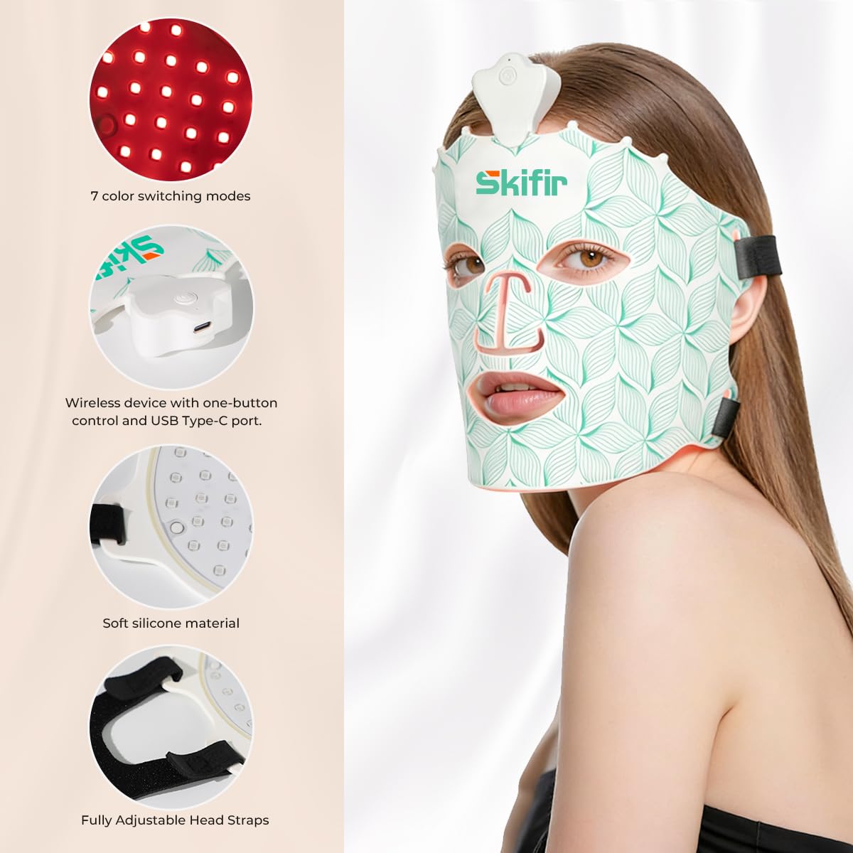 skifir Wireless Photoelectric Beauty Red Light Mask Sustainable, Rechargeable and Ergonomic Design for Home & Travel