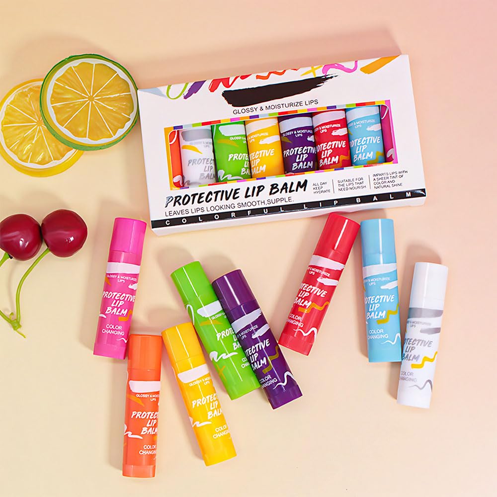 BINGBRUSH 8PCS Color Changing Lipstick Set, Moisturizing Long Lasting Waterproof Lipstick, Fruit Flavor Lip Tint Gloss, Hydrating Lip Color for Women