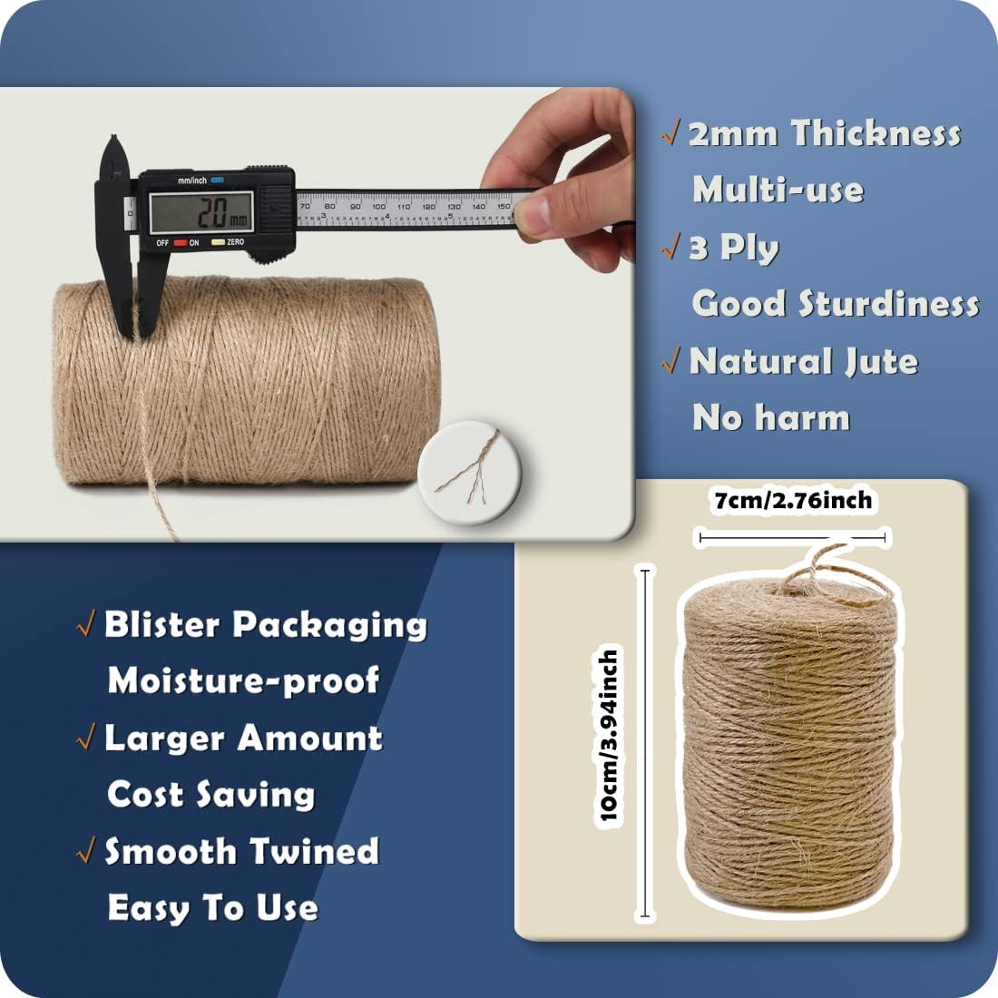 Natural Jute Twine - 600 Feet Craft String for Gift Wrapping, Gardening & Macrame | Brown 2mm
