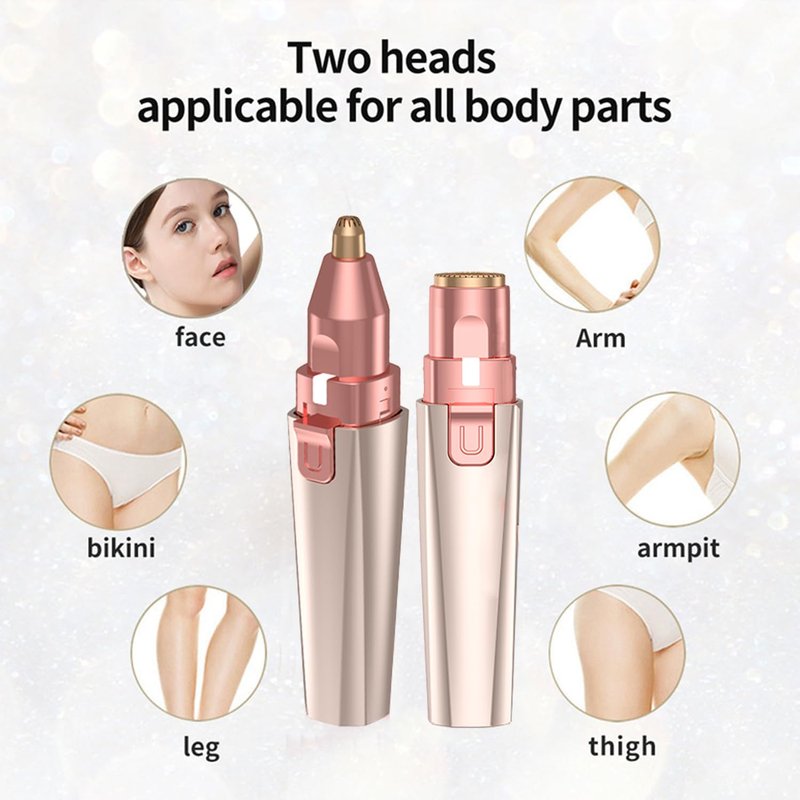 Facial Hair Remover for Women - Rose Gold USB Rechargeable Eyebrow Trimmer & Face Shaver with LED Light, 2-in-1 Hair Removal Device for Smooth Skin