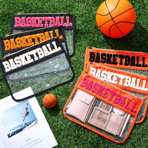 Aliceset 6 Pcs Basketball Chenille Letter Makeup Bags - Orange & Black