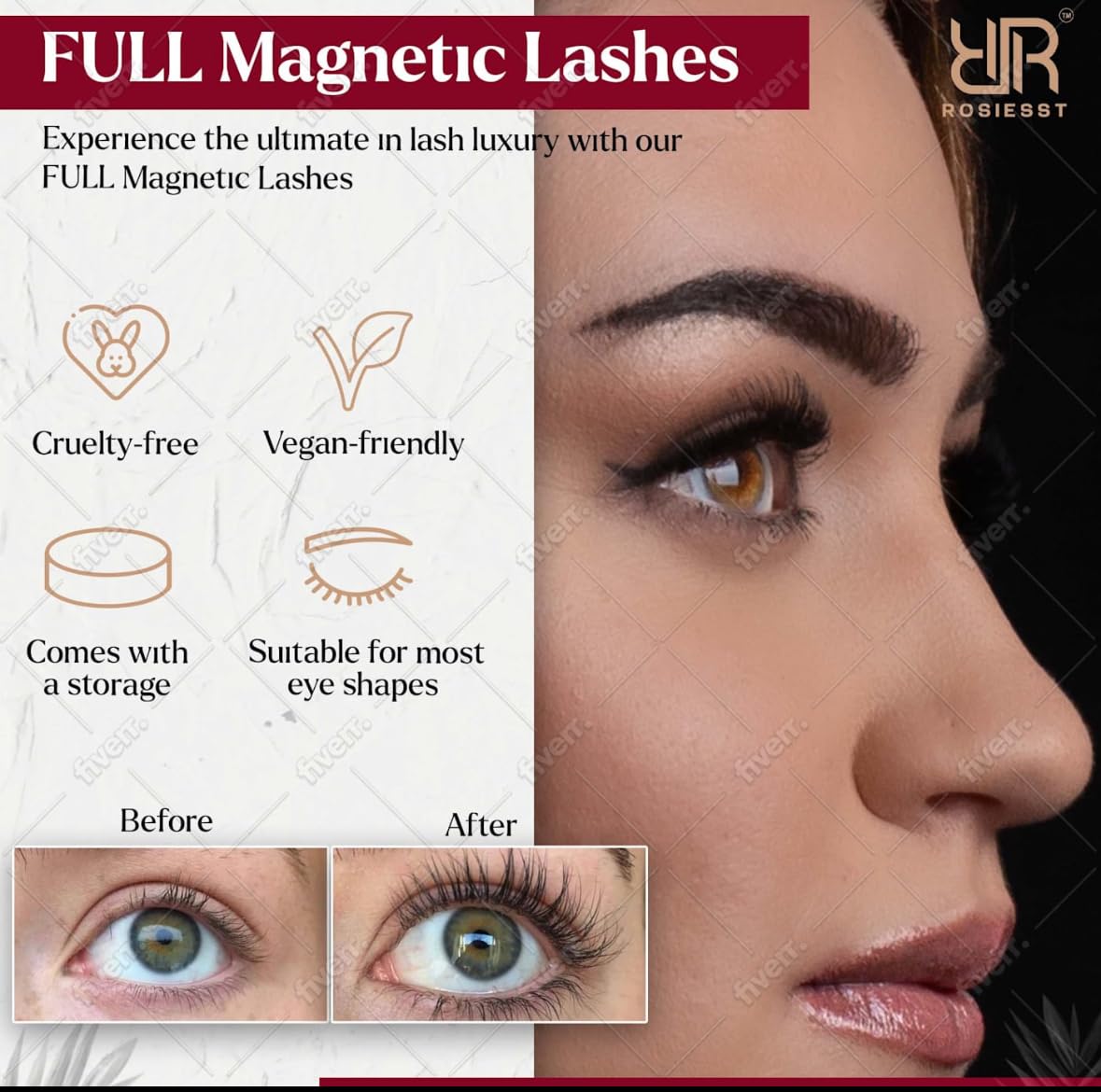 Rosiesst Soft Magnetic False Eyelash Set Kit with Applicator