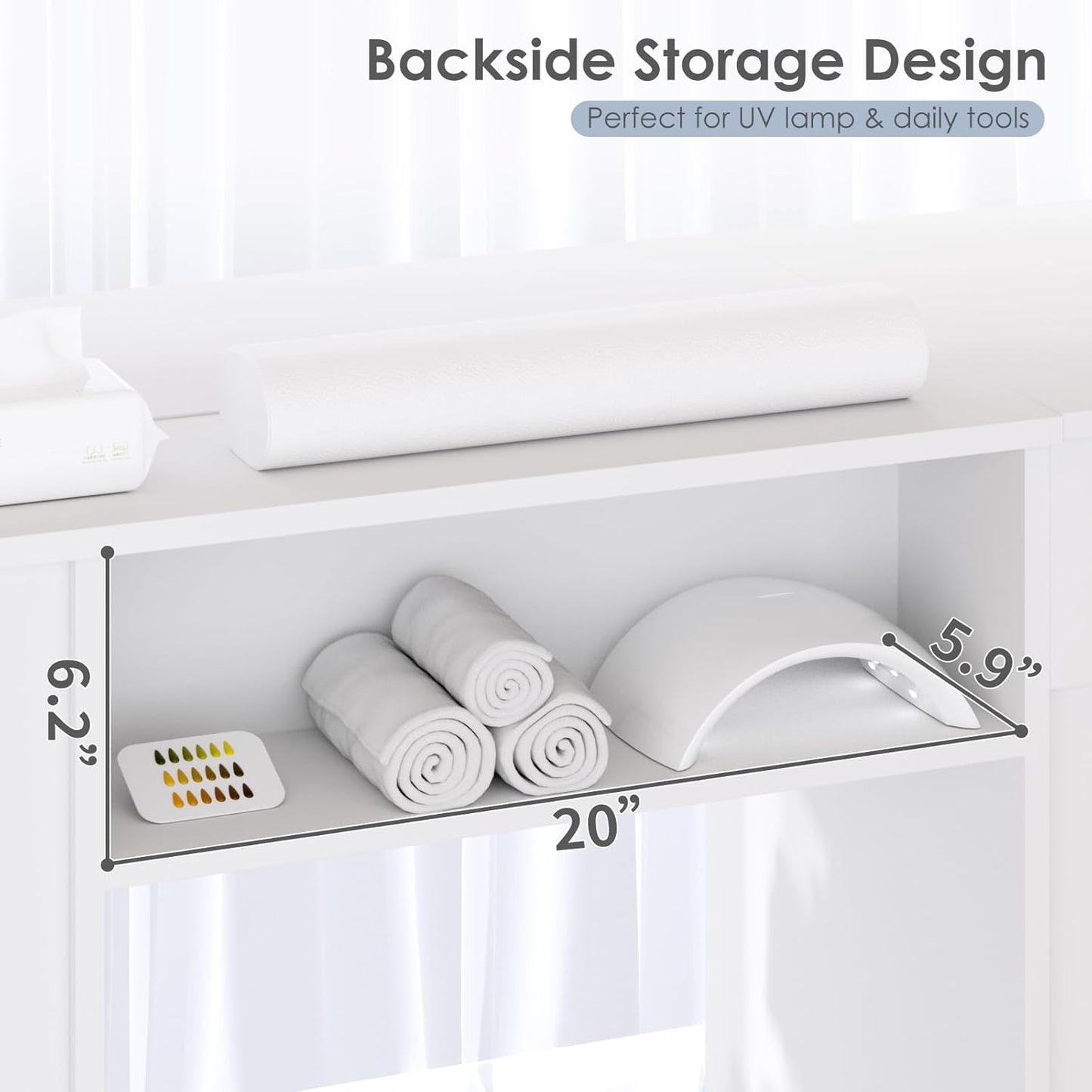 Manicure Table - Nail Tech Desk with Dust Collector & Storage | White Removable Panel Design for Salon or Home Studio