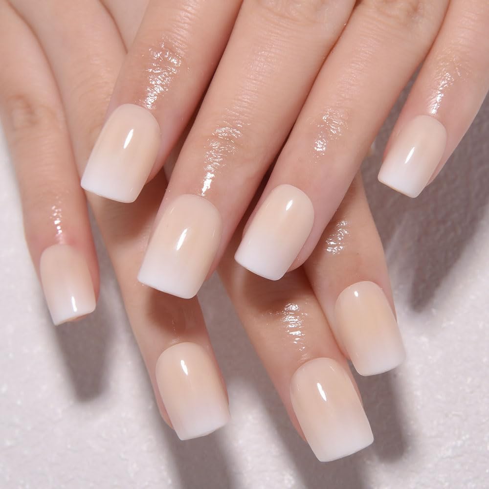 Short Almond Press-On Nails - French Tip & 3D Gold Star Design | Glossy Full Cover Acrylic, Reusable Fake Nails for Women