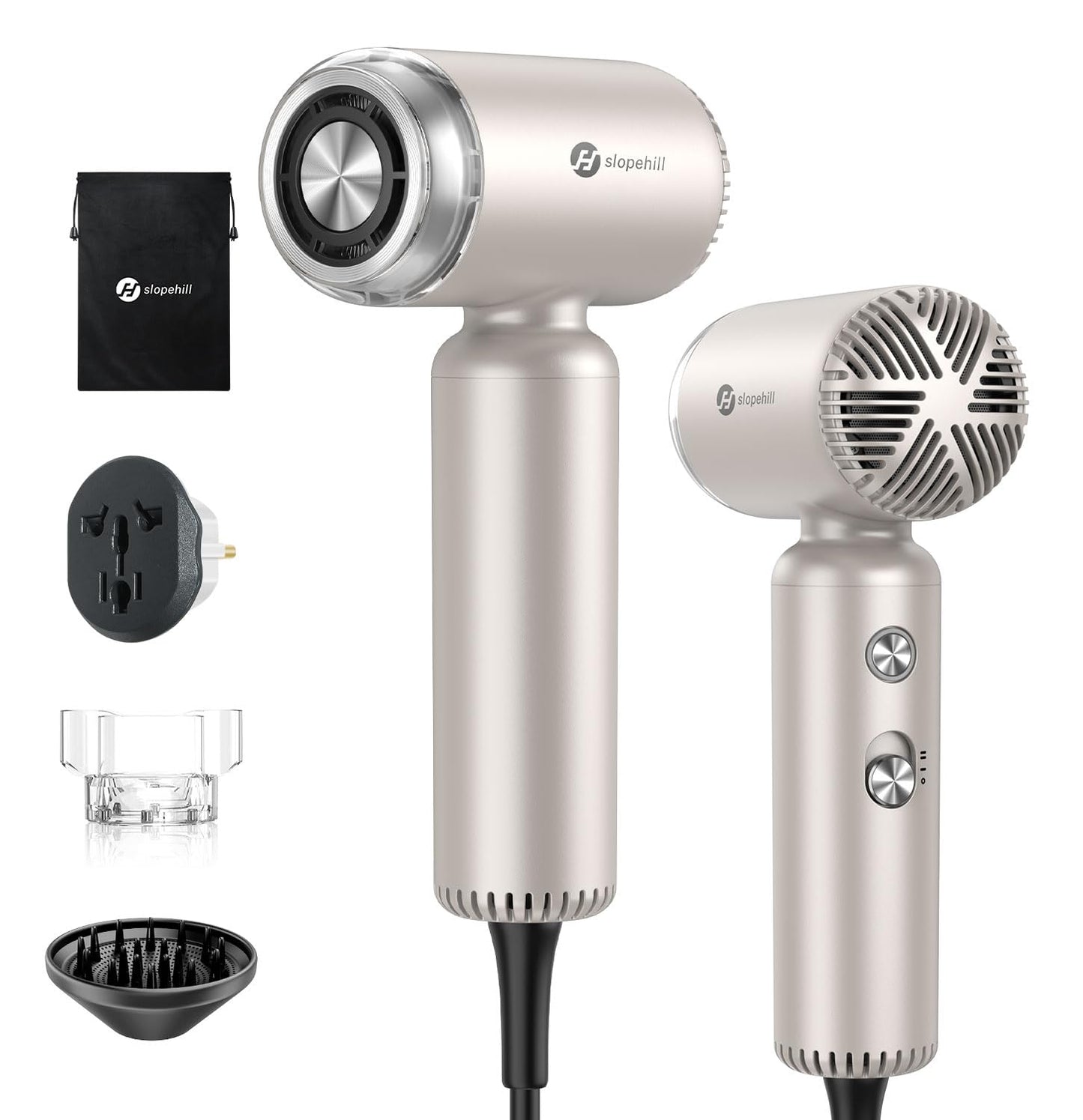 slopehill Dual Voltage Travel Mini Hair Dryer, Lightweight Ionic Blow Dryer, Professional Fast Drying, Compact Portabe Quiet Hairdryer with Magnetic Diffuser for Women, International European 100-240V
