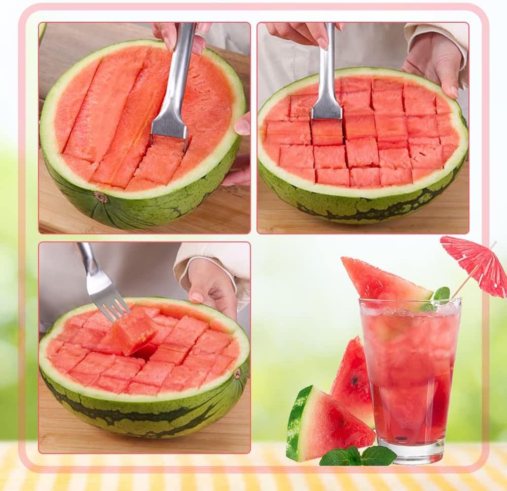 2-in-1 Stainless Steel Fruit Cutter, 2026 New Watermelon Fork Slicer Cutter Slicer Tool, Dual Head Fruit Forks Slicers Knife for Home Parties Camping (2Pcs)