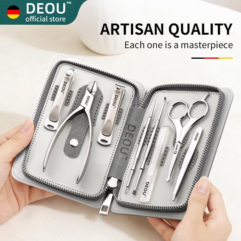 DEOU Premium Manicure Set 8 in 1, 420J2 Stainless Steel Pedicure Kit with Luxury Leather Case, Professional Grooming Tools for Travel & Home, Gifts for Men & Women