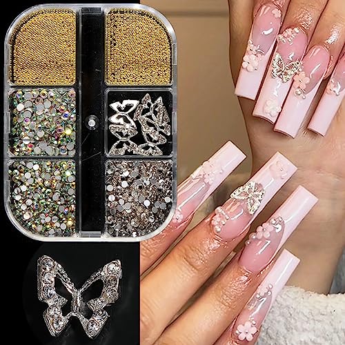 3D Flower Nail Charms Set with Rhinestones & Pearls for Nail Art - BSBTBZ