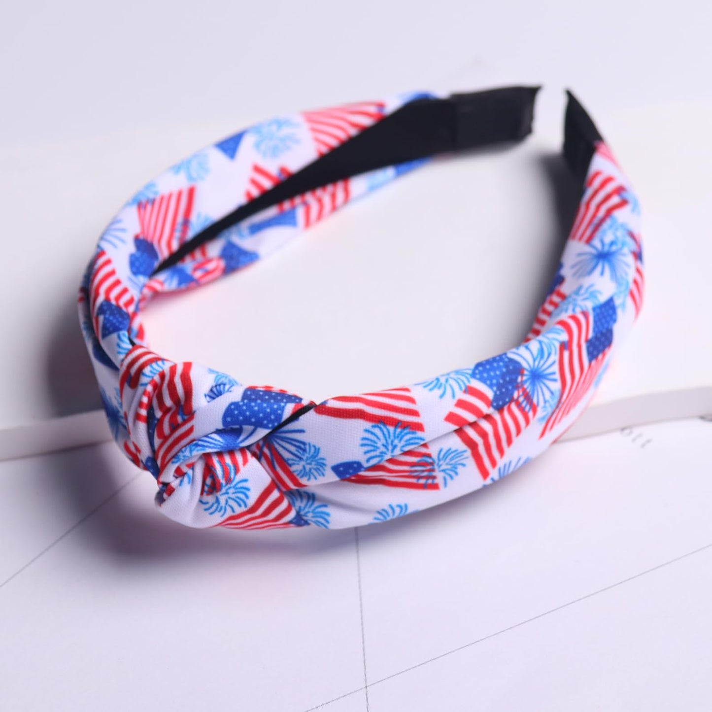 BELSITA 4th of July Headband Patriotic Hair Accessories for Women Girls USA Flag Fireworks Hair Band Non Slip Wide Knotted Independence Day Head Band 1 Pcs