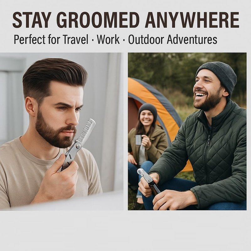 IN SELECT Folding Comb, 304 Stainless Steel Pocket Hair & Beard Comb with Built-in Bottle Opener, Durable EDC Multi-Tool for Everyday Carry, 1 Pack