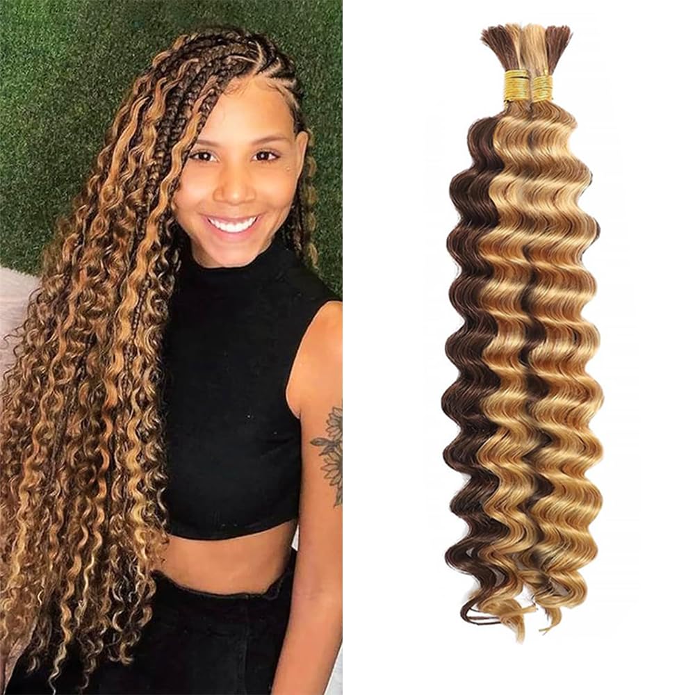 Human Braiding Hair for Boho Braids Highlight Boho Braiding Hair 22 22 inch P427 Deep Wave Bulk Knotless Deep Wave Boho Braids 2 Bundles 100g