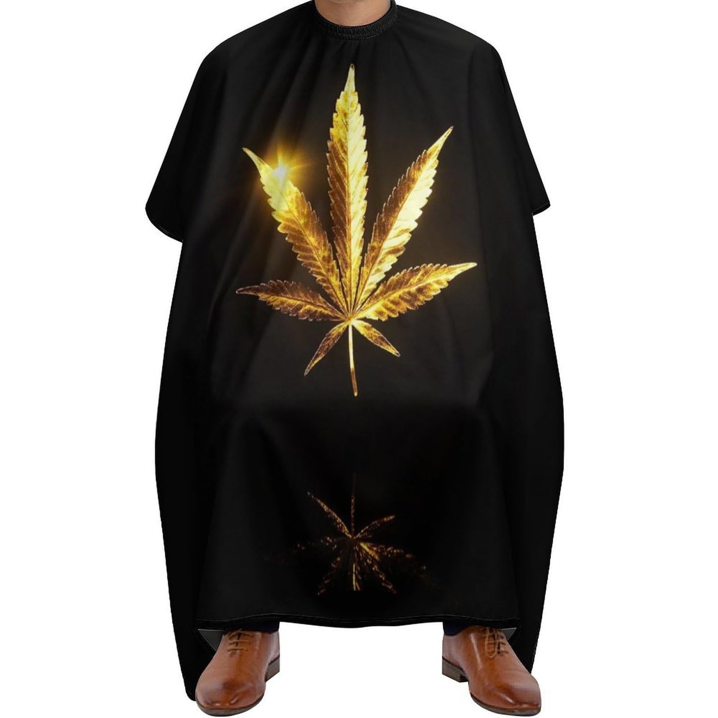 Fashion Salon Barber Cape Professional Hair Cutting Cape with Adjustable Snap Closure Cool Gold Golden Weed Leaves Black
