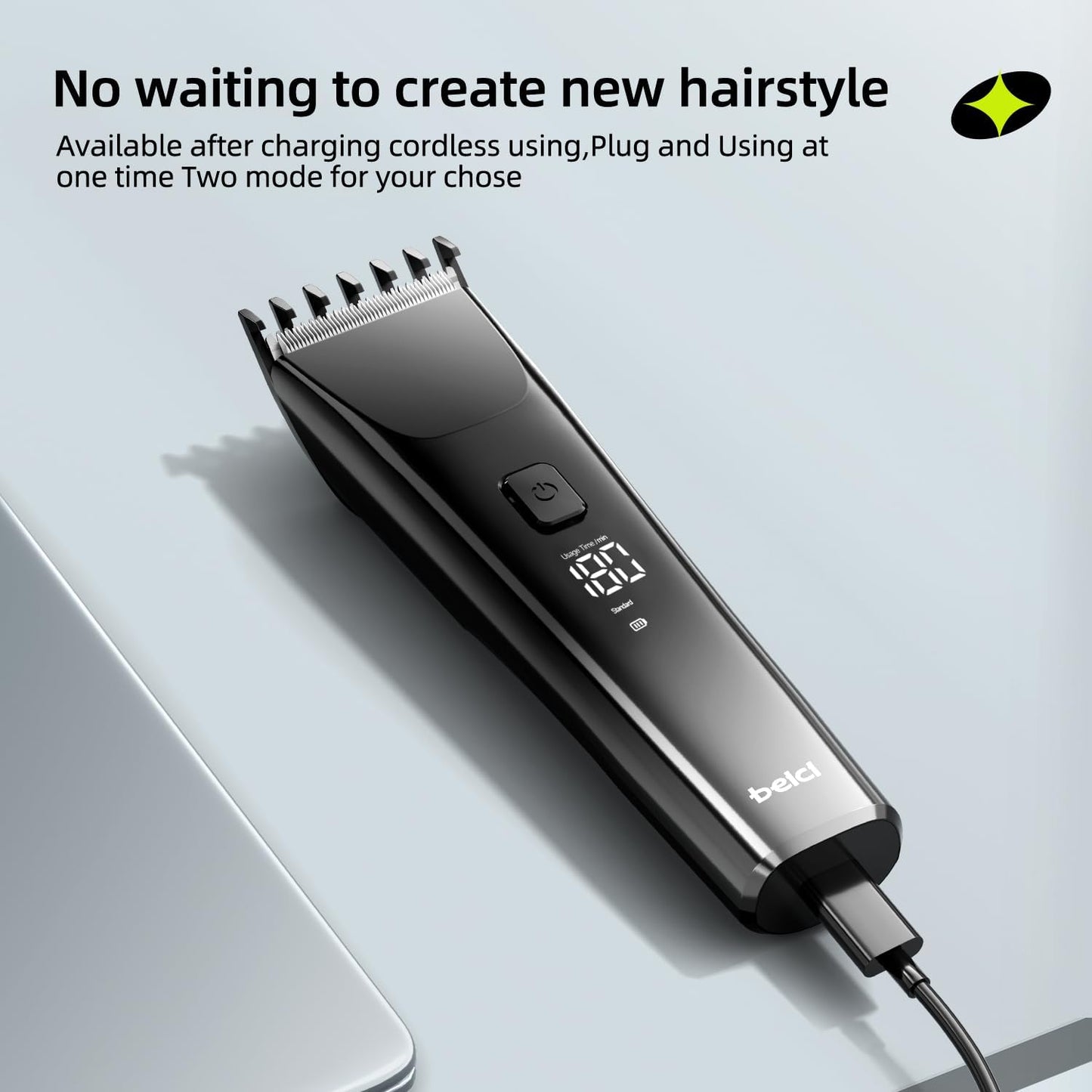 Hair Clippers for Men & Kids - Adjustable Length Trimmer with LED Display | Fast Charging Grooming Kit in Black
