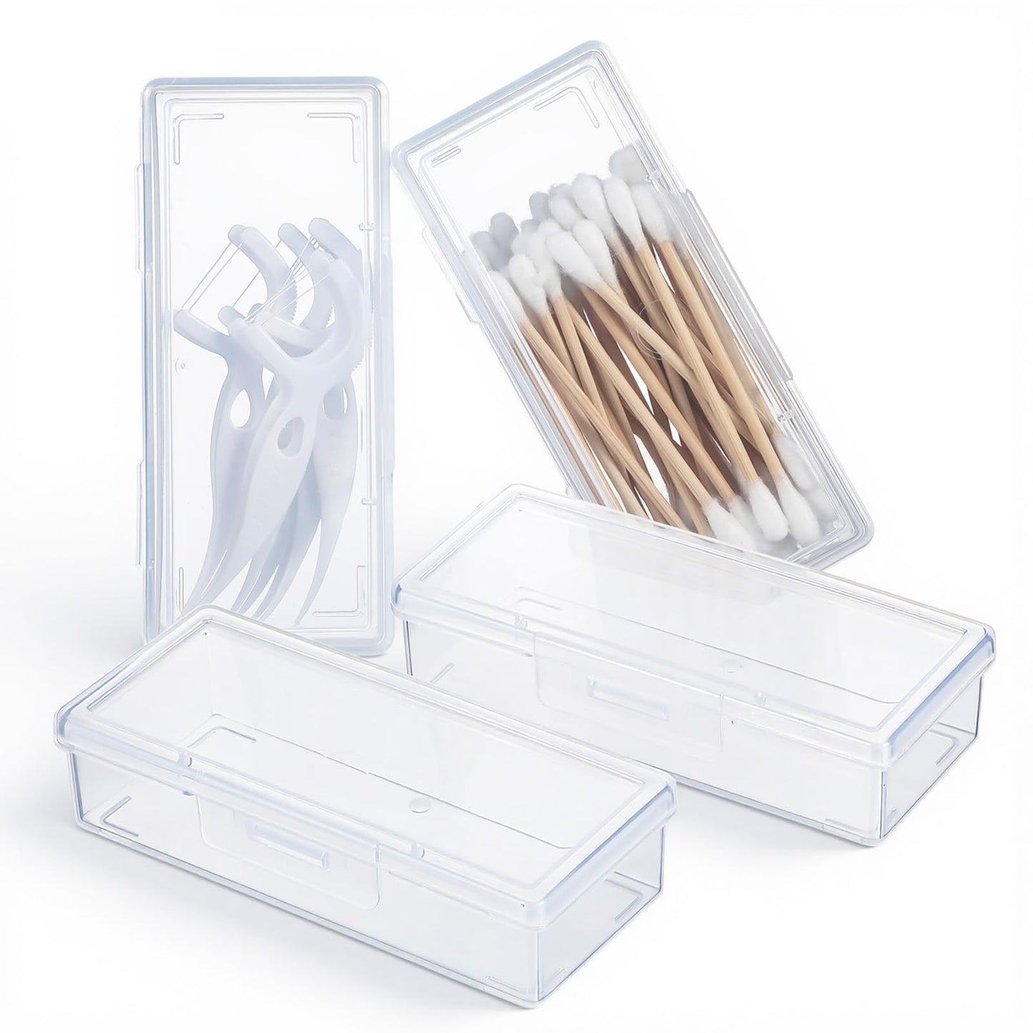 4 PCS Cotton Swab Holder for Travel, Clear Floss Pick Holder, Small Containers for Travel, Portable Storage Case for Cottons Buds Hair Ties Floss