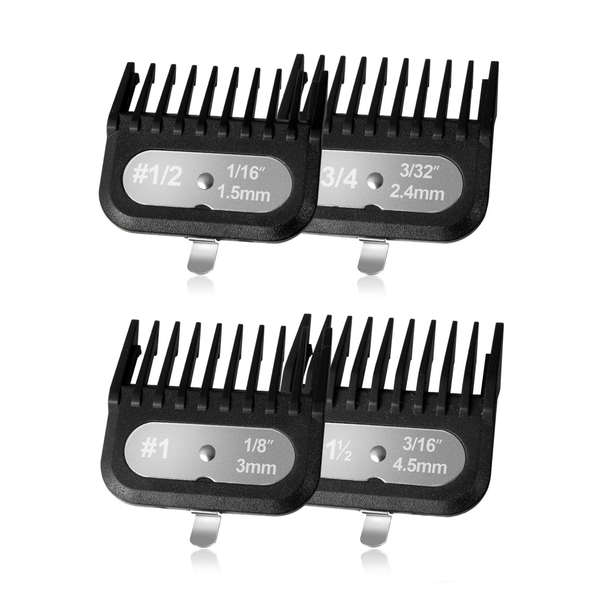 Clipper Guards Set - Compatible with Wahl Clippers | 4-Piece Set, 1/16" to 3/16", Black