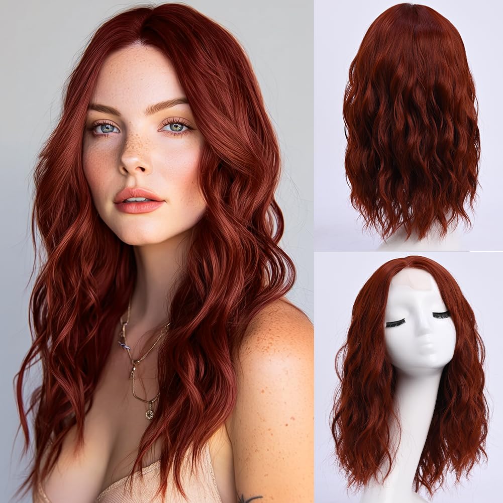 Wavy Wigs for Women - 18 Inch Medium Length Synthetic Wig | Natural Looking & Heat Resistant - Black