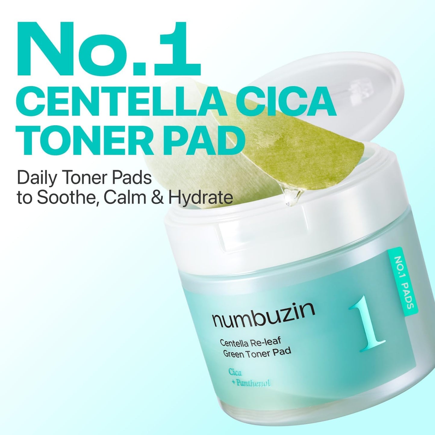 Numbuzin No.1 Toner Pads - Centella Asiatica Calming & Hydrating | 70 Double-Sided Pads, 6.42 fl. oz.