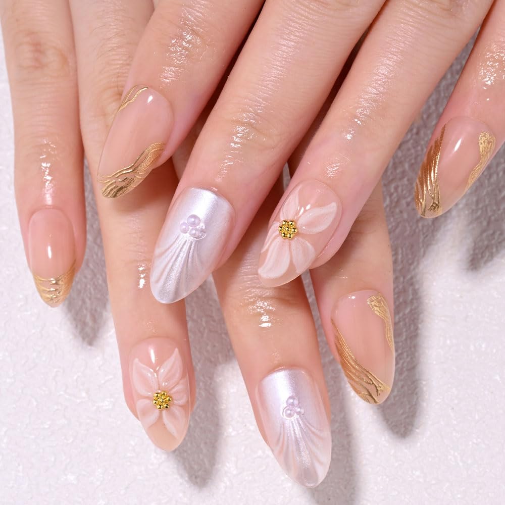 Ombre Press-On Nails - White & Light Pink Coffin Acrylic Design | 30 Pcs Reusable DIY Nail Art Kit for Women