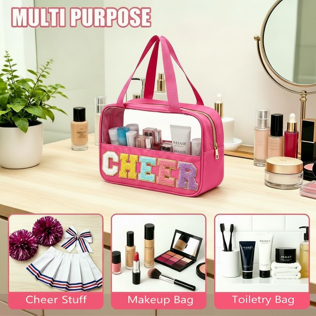 Cheer Makeup Bag - Waterproof Nylon Cosmetic Organizer with Chenille Letter Patch | Ideal Cheerleader Gift for Team