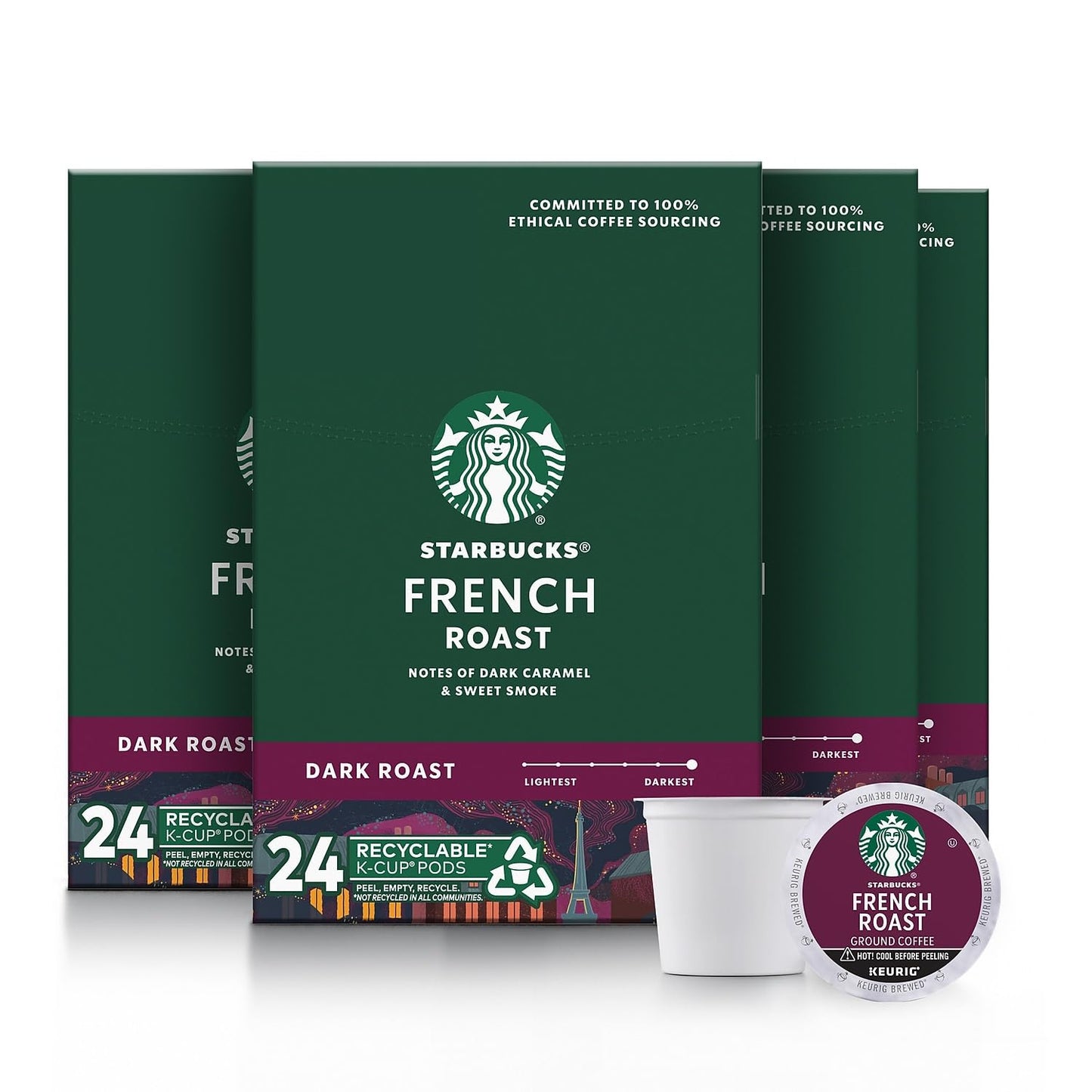 Starbucks K-Cup Coffee Pods - Dark Roast French Roast for Hot or Iced Coffee | 96 Count