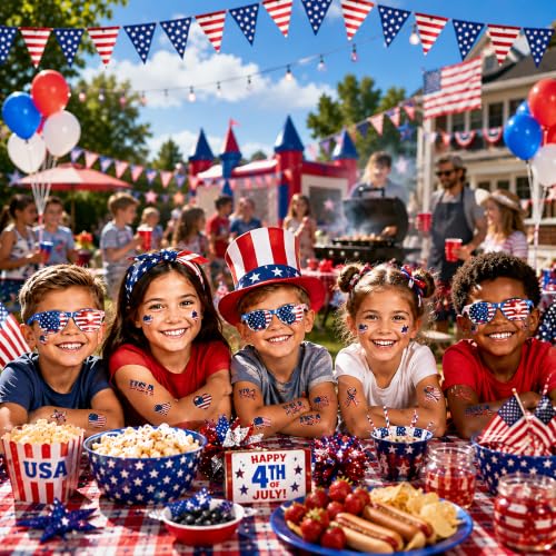 Anapoliz 100pcs Patriotic 4th of July Temporary Tattoos - Red White Blue USA Flags & Fireworks