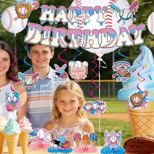Baseball Ice Cream Drip Birthday Party Decorations Set