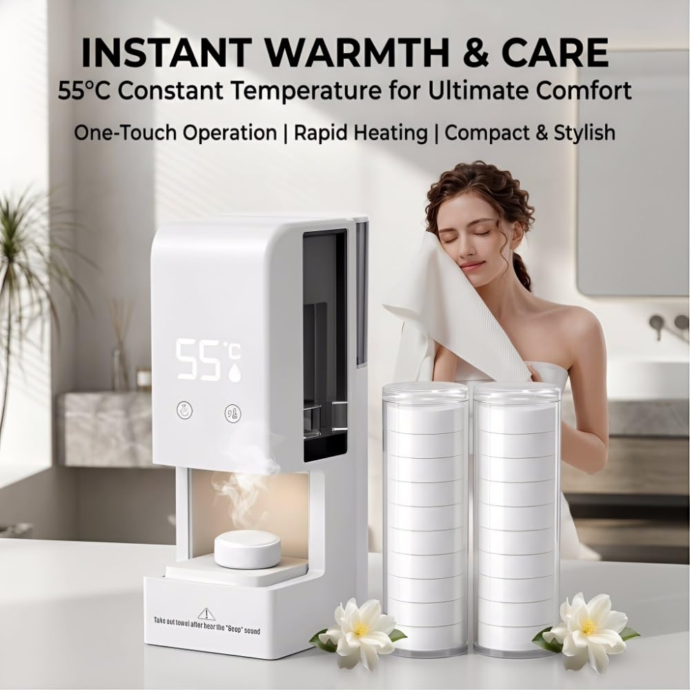Hot Face Towel Dispenser, 5-Second Heating,55°C Constant Temp,Automatic Disposable Hot Towel Dispenser for Spa, Salon,Hotel, Bathroom(40Pcs Towels)
