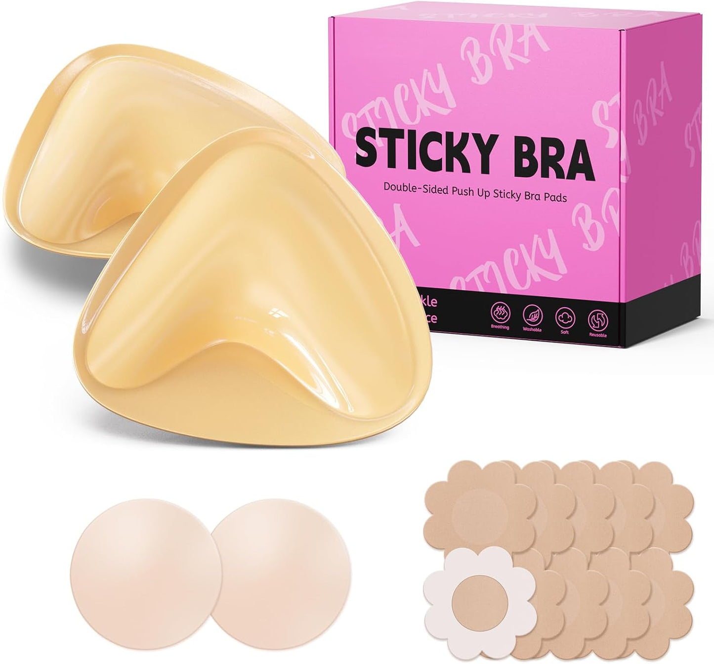 Ultra Push-Up Sticky Bra Pads Inserts - Double-Sided Adhesive for Sports & Swimsuits | Extra-Large, Beige