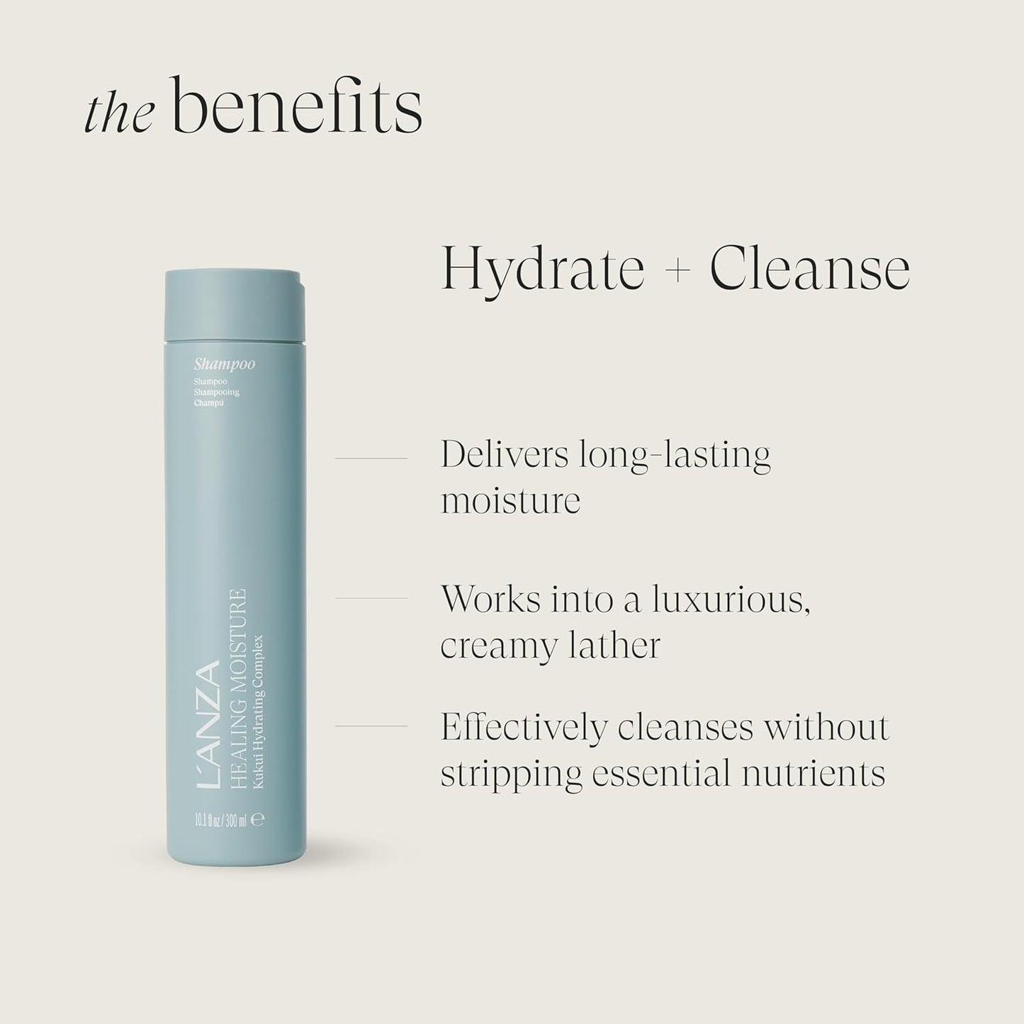 L'ANZA Healing Moisture Shampoo - Hydrating Formula for Damaged Hair | Sulfate-Free, Color Safe, Anti-Frizz, Deep Hydration