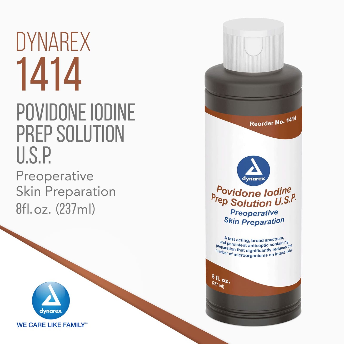 Dynarex Povidone-Iodine Prep Solution, Antiseptic Solution for Skin and Mucosa, Ideal for Surgical Site Preparation, Contains Povidone Iodine 10%,1 Case of 24 8 fl. oz.Povidone-Iodine Bottles