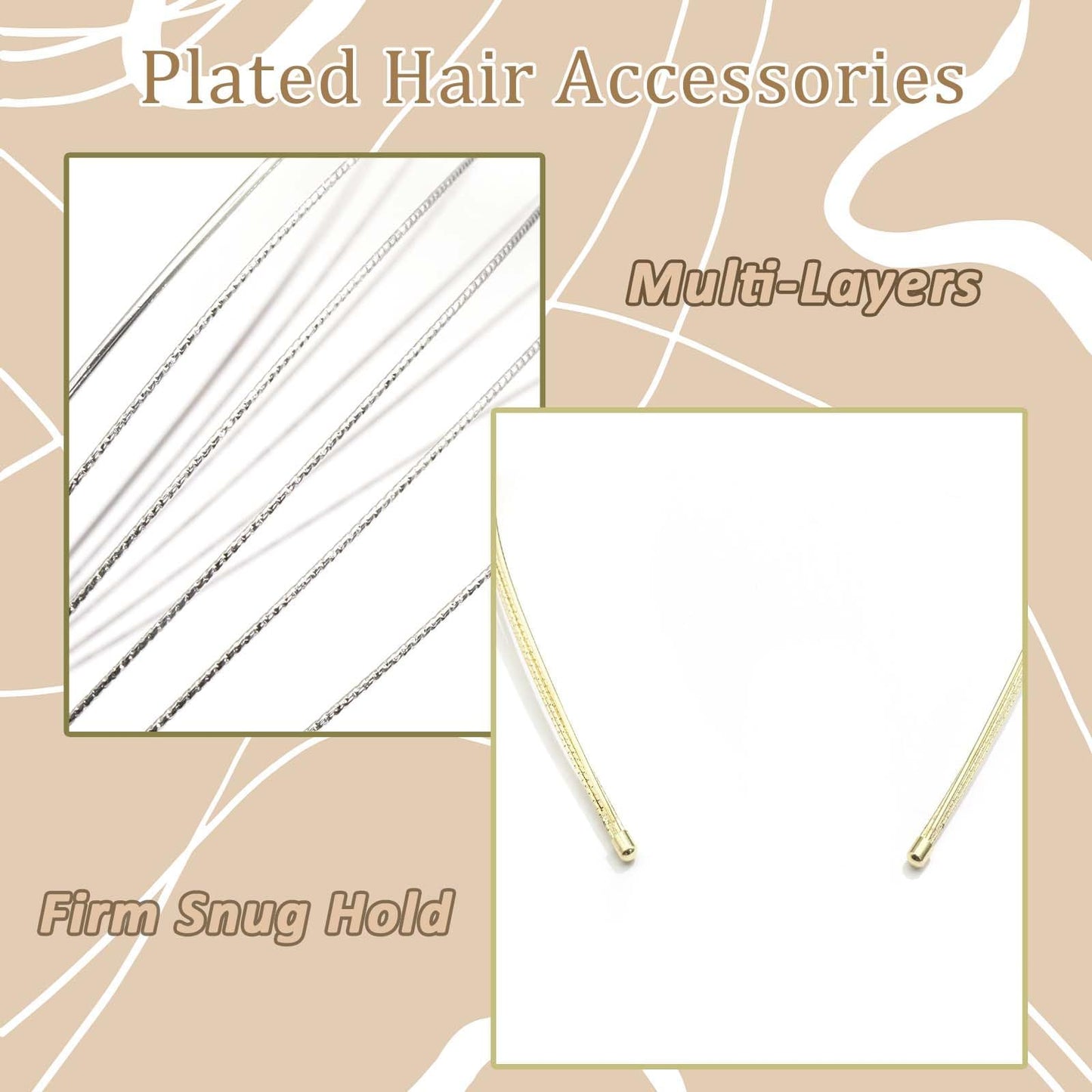 STGDAK Gold Headband Elegant Metal Headbands Multi Layers Silver Headpiece Fashion Hairband Row Wire Head Bands Cute Hair Accessories For Women Girls 2 Pack