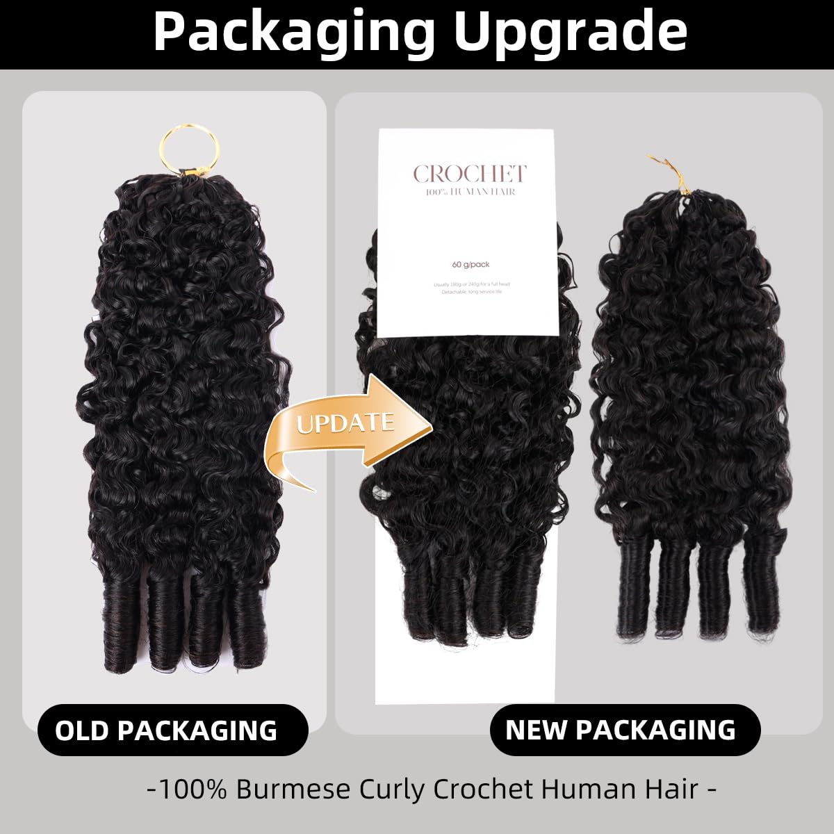 Burmese Curly Crochet Human Hair Pre Looped 120 grams Feather Human Crochet Hair Extensions Invisible Pre-Separated Knotless 100% Virgin Human Hair Crochet Bundles 100 Strands 16 Inch