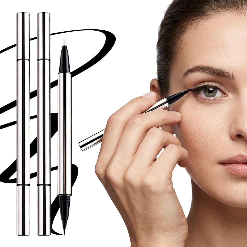 2PCS Waterproof Liquid Eyeliner, Upgrade Long-Lasting Liquid Eyeliner, Ultra-Creamy Silky Texture stage proof eyeliner, Lightweight Persona Eyeliner for Older Women and Young Women (Black-2PCS)
