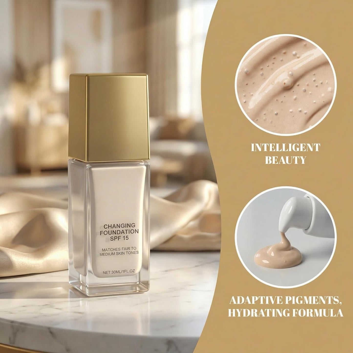 Color Changing Foundation for Mature Skin, 2026 New 2-In-1 Hydrating Lightweight Liquid Foundations - Natural Glace for All Skin Tones