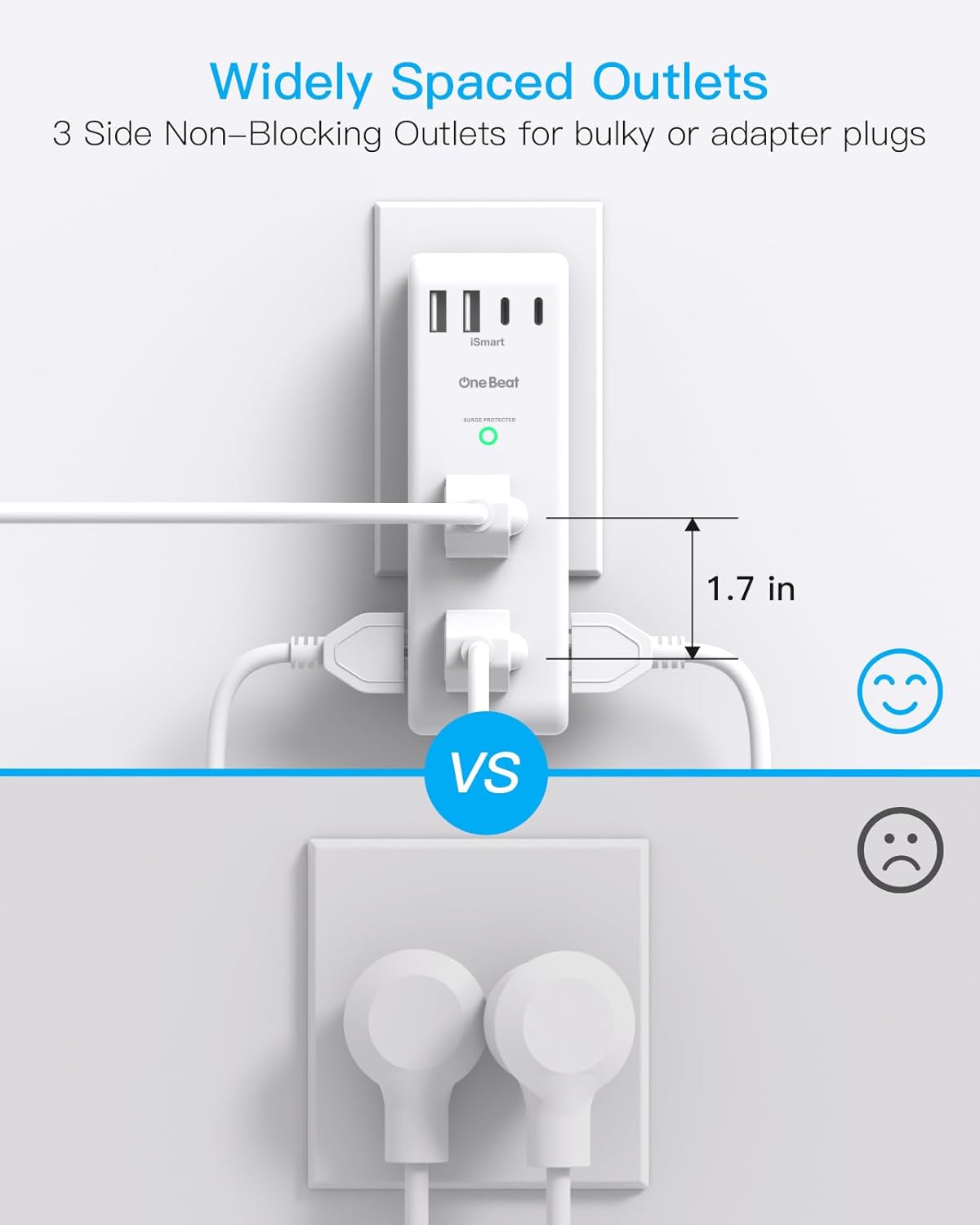 Surge Protector Outlet Extender - 6 AC Multi Plug with 4 USB Ports, Rotating Plug & 1800J Protection | Ideal for Home, Office & Travel