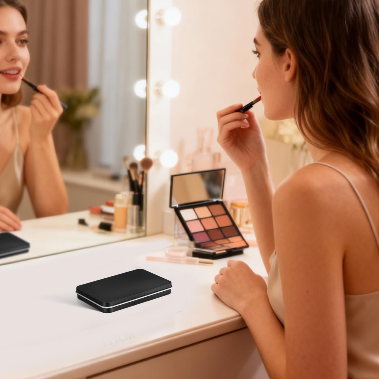 Empty Eyeshadow Palette with Mirror - 2 Pcs Travel Makeup Box | Compact Cosmetic Case 4.33x2.75x0.59 In