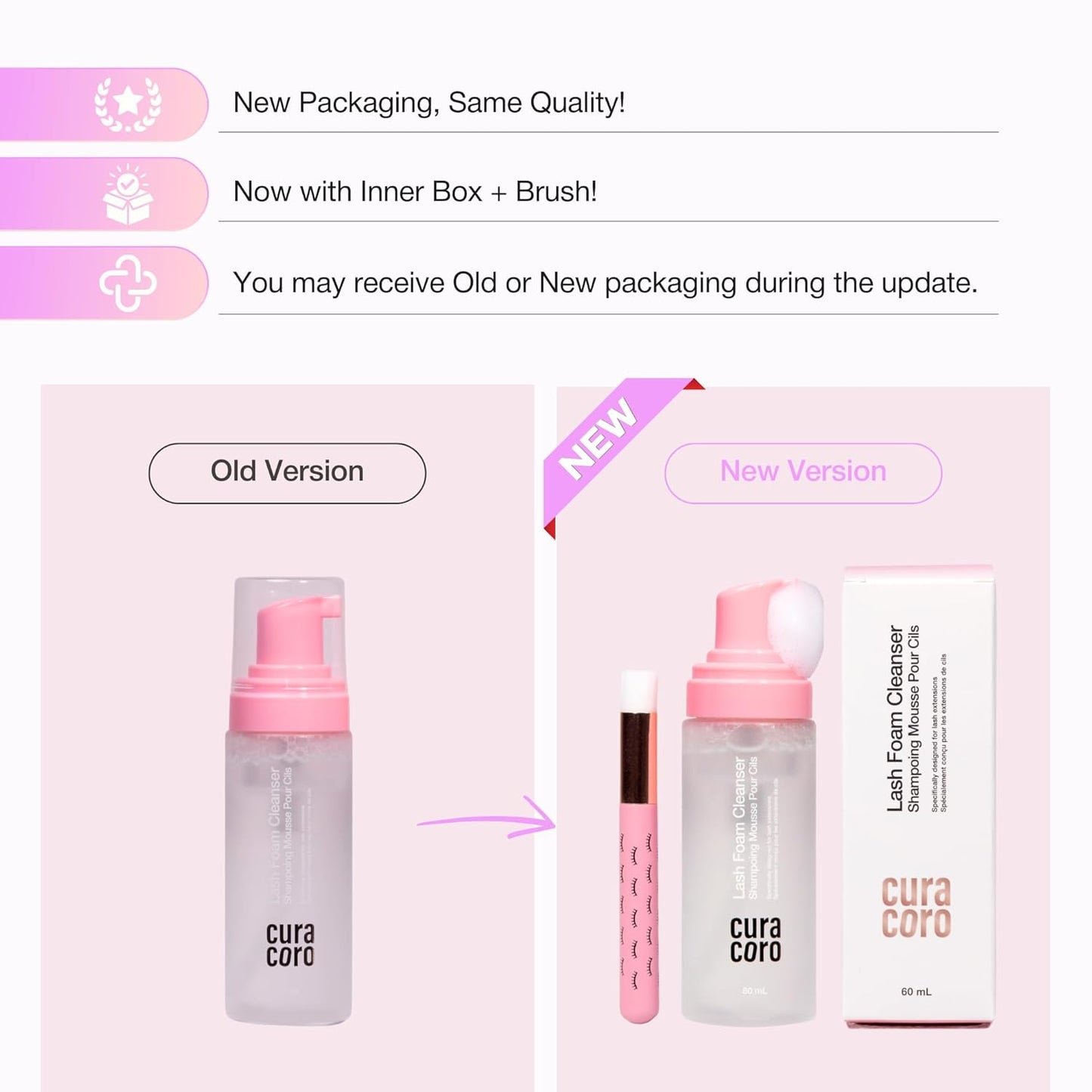 Curacoro Eyelash Extension Cleanser - Unscented Foam Shampoo for Sensitive Skin | 60ML, Removes Waterproof Makeup