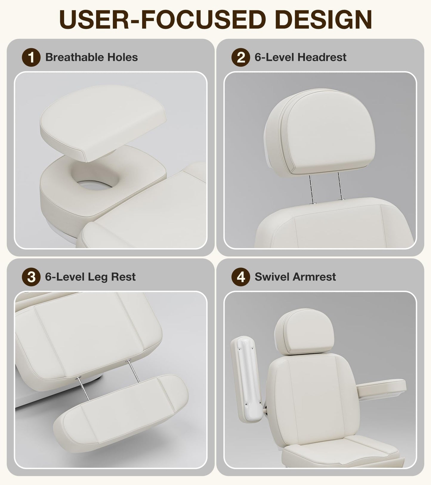 Icoget 4 Motor Electric Massage Table No Assembly, Thermal Heating Swivel & Tilt Esthetician Exam Medical Podiatry Treatment Bed for Dental Clinic，Aesthetic Facial Lash Tattoo Chair