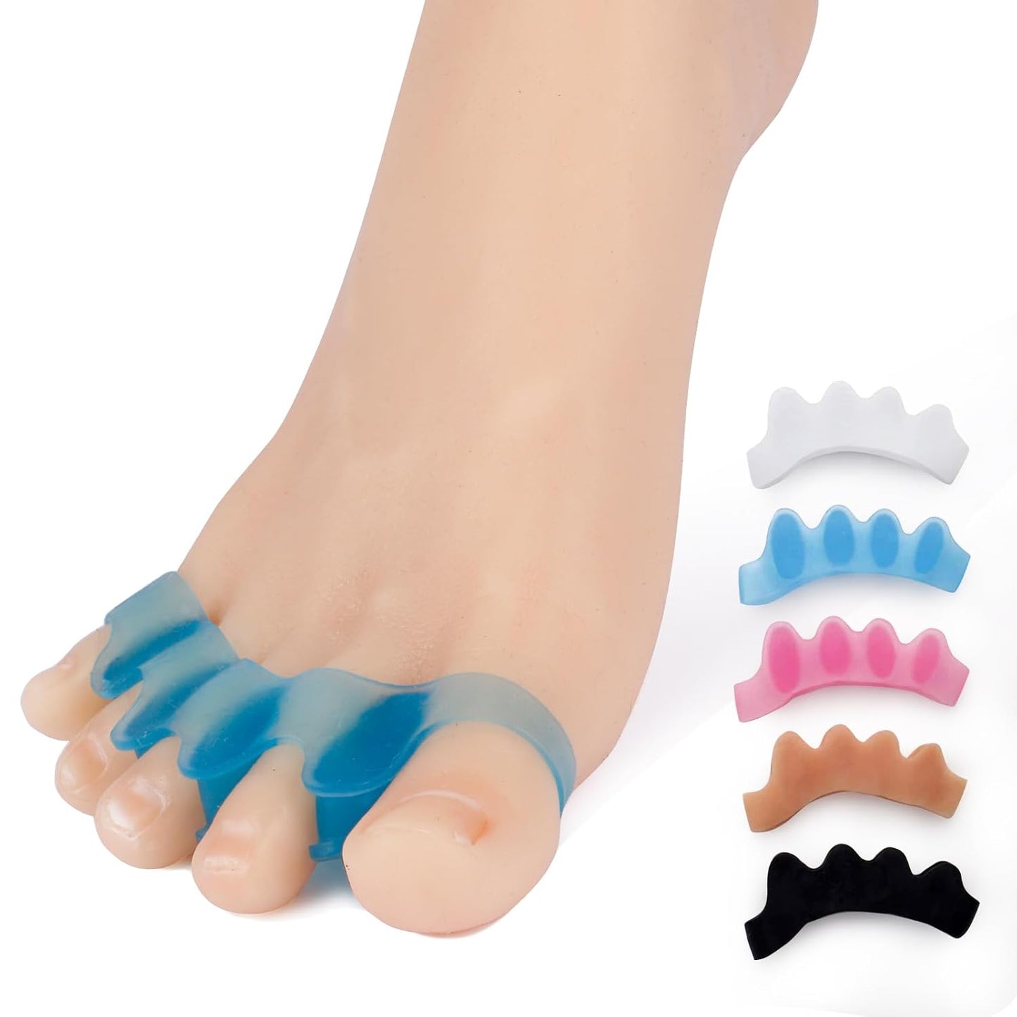 ActiveFlow Blue Toe Spacers - Bunion Corrector & Hammer Toe Straightener | Gel Toe Separators for Running & Yoga (2 Pairs)