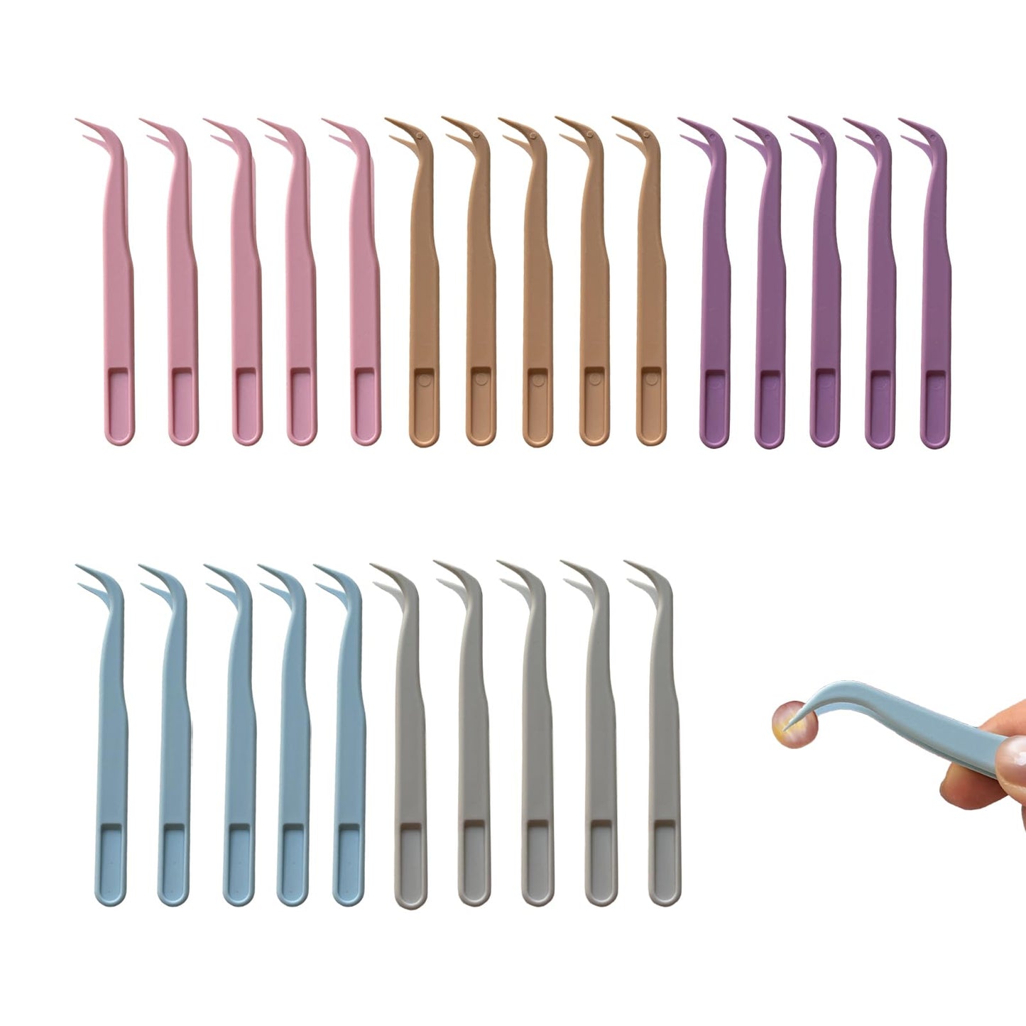 25 Pcs Bent Tweezers, 4.53inch Plastic Tweezers for Jewelry Making Disposable Stickers Animal Feeding, 5 Colors