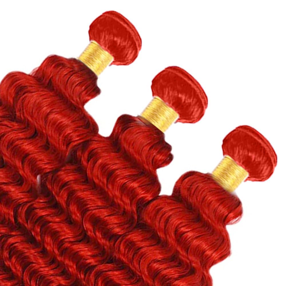 28 30 32 Inch DiexrLamx Red Deep Wave Bundles Wine Red Bundle 8A Grade Peruvian Virgin Remy Hair 3 Bundles/150g Double Weft Hair Extensions