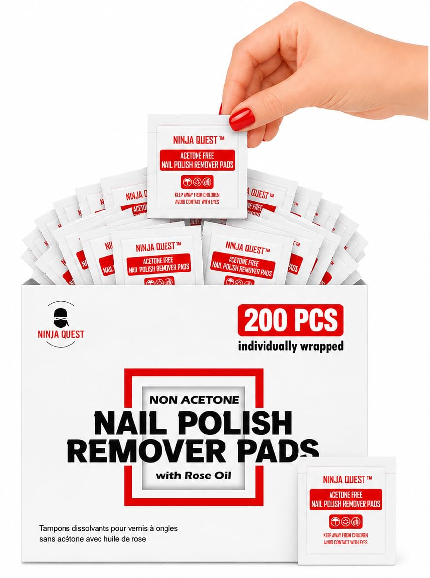 Nail Polish Remover Pads - Non-Acetone Wipes for Gel Polish | 200 Individually Wrapped Travel Kits