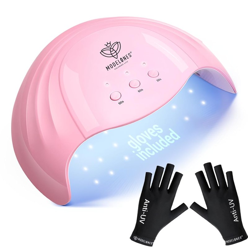 Modelones UV Nail Light - 48W Gel Nail Dryer with 3 Timer Settings | Includes UPF99+ Protection Gloves