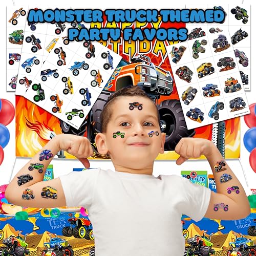 60-Piece Monster Truck Temporary Tattoos for Kids - Race Car Party Favors